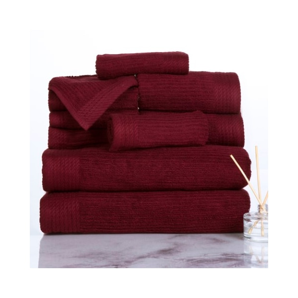 Hastings Home Ribbed 100 Percent Cotton 10 Piece Towel Set - Burgundy 338026PCI - main